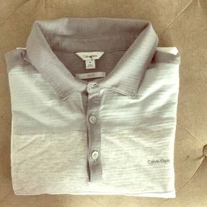 Calvin Klein Gray and White Polo Shirt